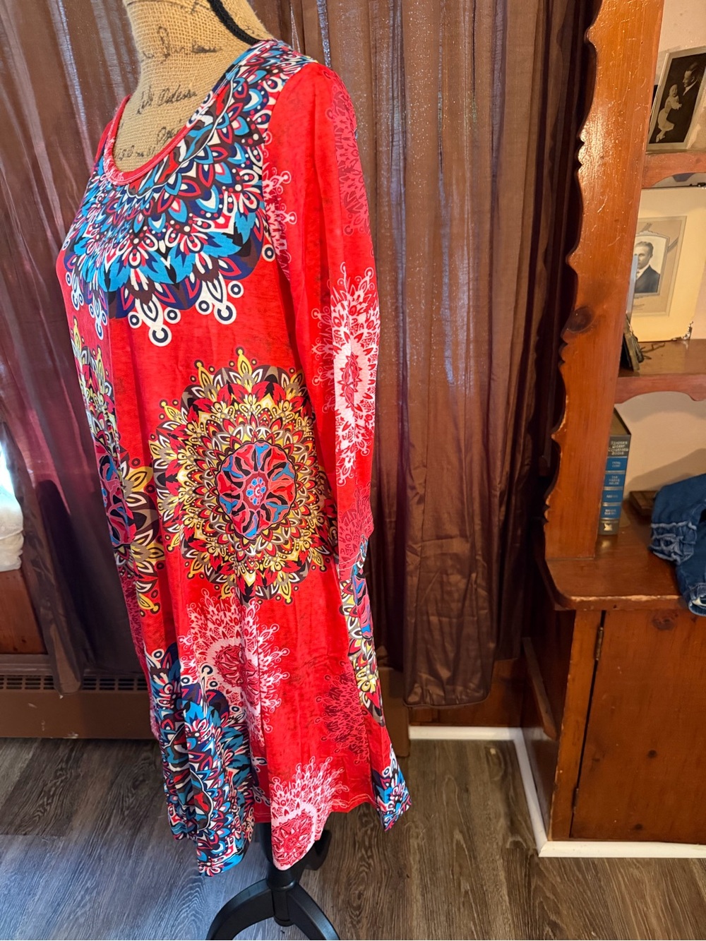 Boho Red Medallion Print Swing Dress